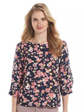 LC Lauren Conrad Draped Bow-Sleeve Floral Top in Abstract - Size S